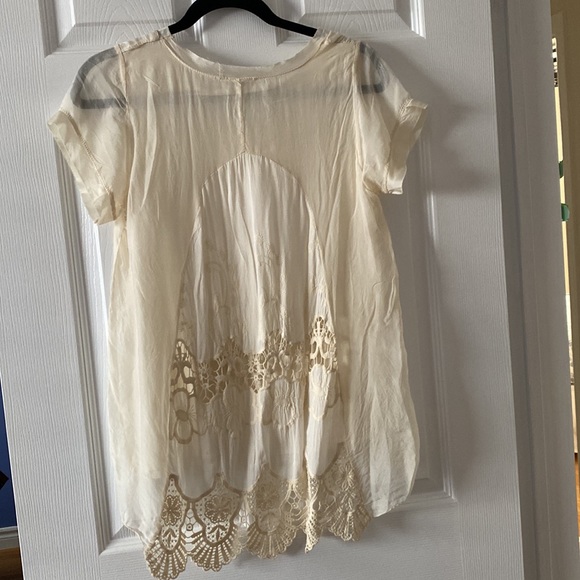 Guisy 100% sheer silk top with cotton under shirt embroider crochet back - Picture 3 of 5